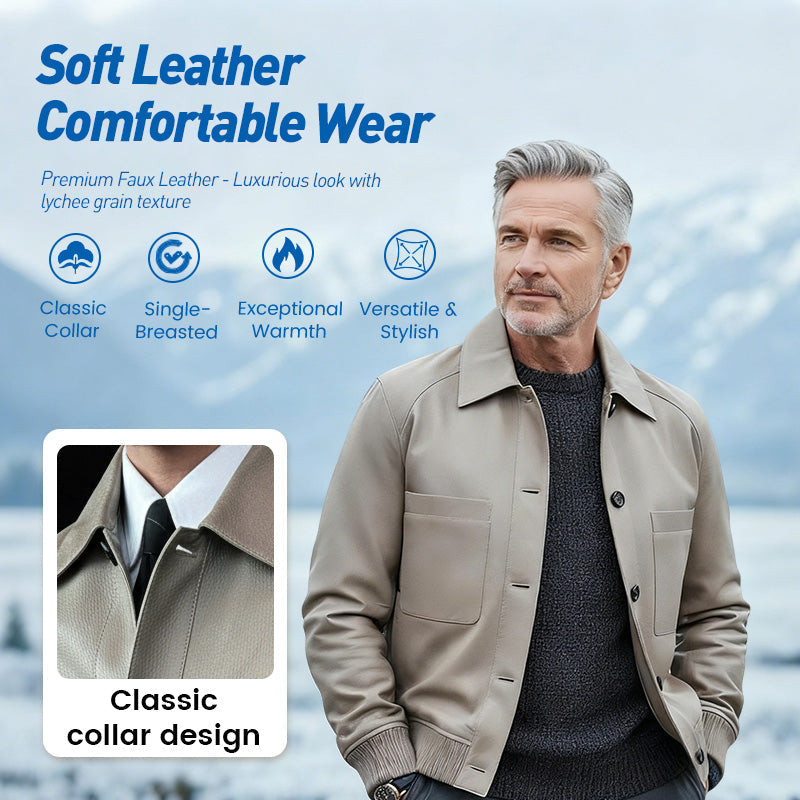 Chamarra de Piel Sintética para Hombre con Cuello Camisero