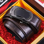 Cinturón para Hombre con Hebilla Automática Grabado Cocodrilo en color hebilla gris – café