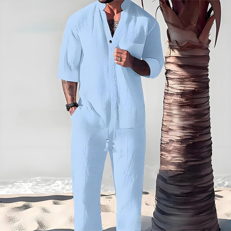 Conjunto de Algodón y Lino para Hombre Playera y Pantalón en color azul