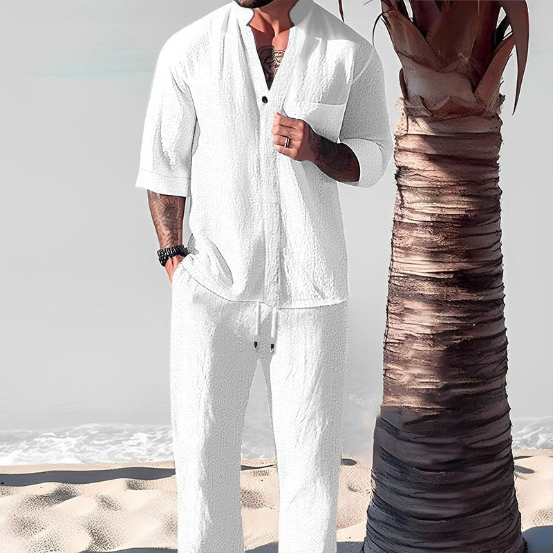 Conjunto de Algodón y Lino para Hombre Playera y Pantalón en color blanco