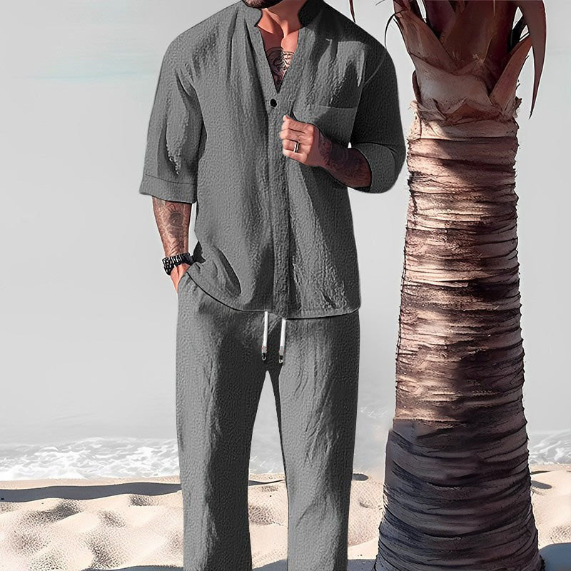 Conjunto de Algodón y Lino para Hombre Playera y Pantalón en color gris