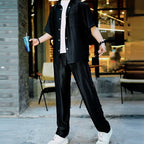 Conjunto de Camisa y Pantalón para Hombre Satinado a Rayas en color negro