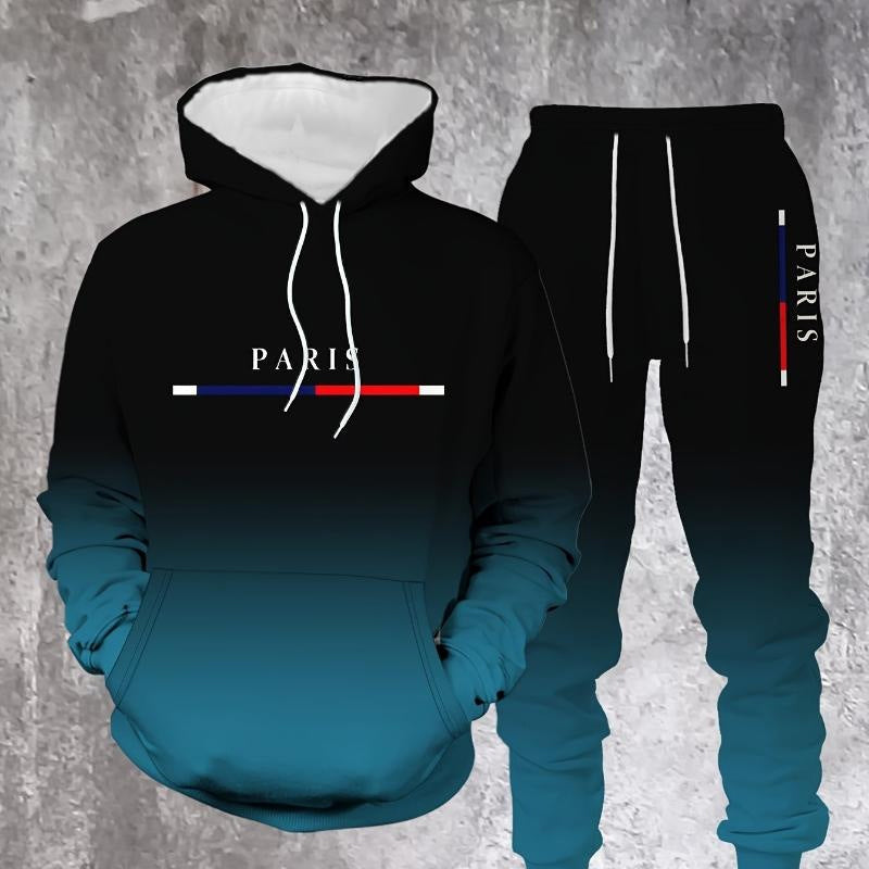 Conjunto Deportivo Degradado para Hombre Sudadera y Pants en color negro-azul