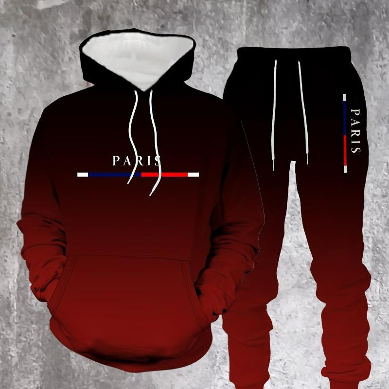 Conjunto Deportivo Degradado para Hombre Sudadera y Pants en color negro-rojo
