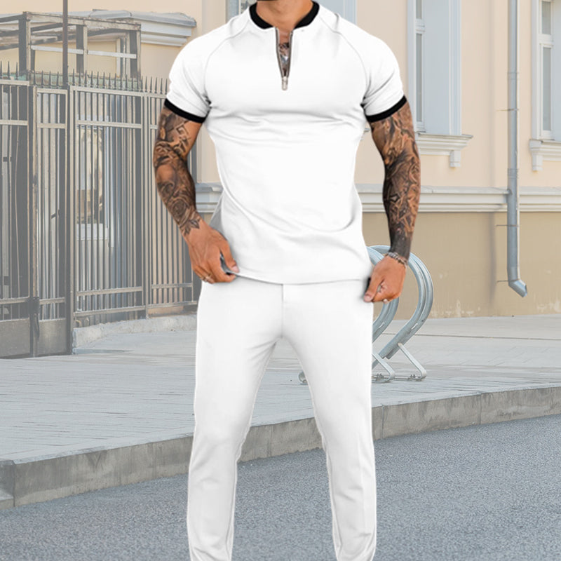Conjunto para Hombre Polo con Cierre y Pantalón en color blanco