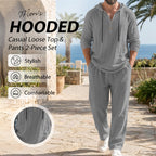 Conjunto de Lino Holgado para Hombre con Capucha en color gris