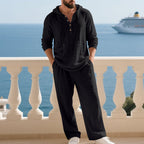 Conjunto de Lino Holgado para Hombre con Capucha en color negro