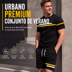 Conjunto de Playera y Short Negro para Hombre con Rayas Deportivas