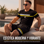 Conjunto de Playera y Short Negro para Hombre con Rayas Deportivas - vista 2