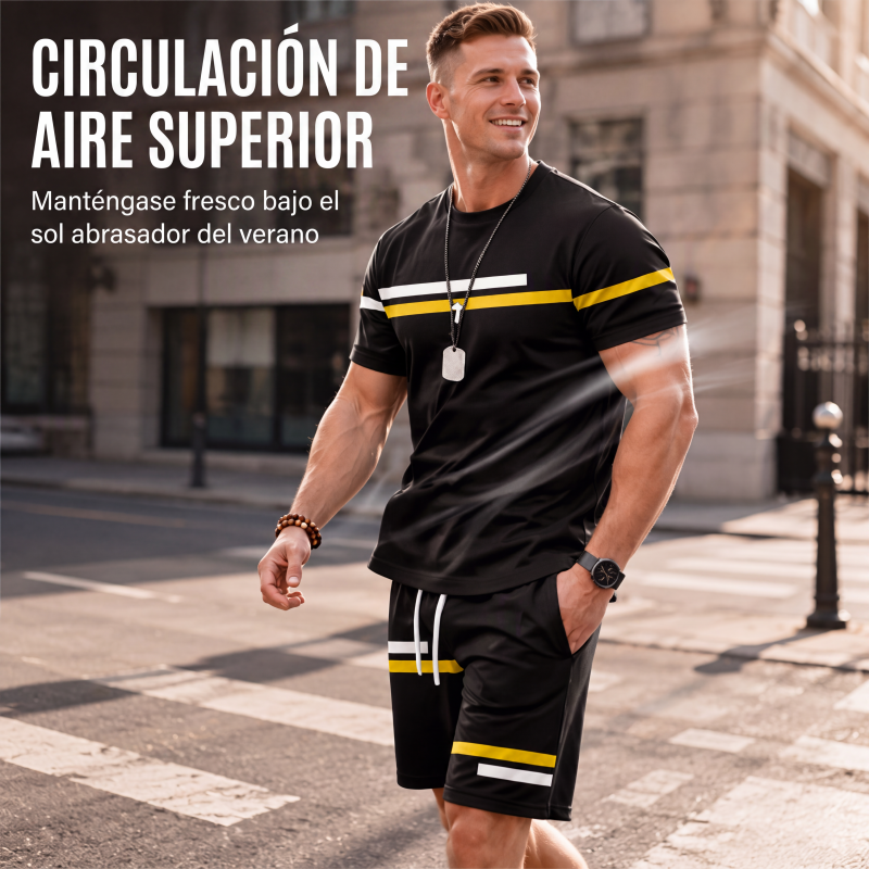 Conjunto de Playera y Short Negro para Hombre con Rayas Deportivas - vista 3