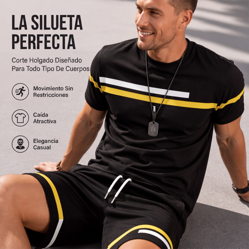 Conjunto de Playera y Short Negro para Hombre con Rayas Deportivas - vista 6
