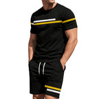 Conjunto de Playera y Short Negro para Hombre con Rayas Deportivas en color negro