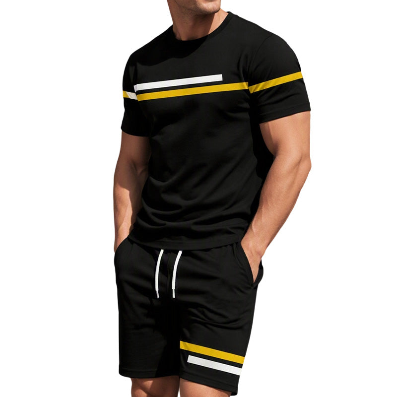 Conjunto de Playera y Short Negro para Hombre con Rayas Deportivas en color negro