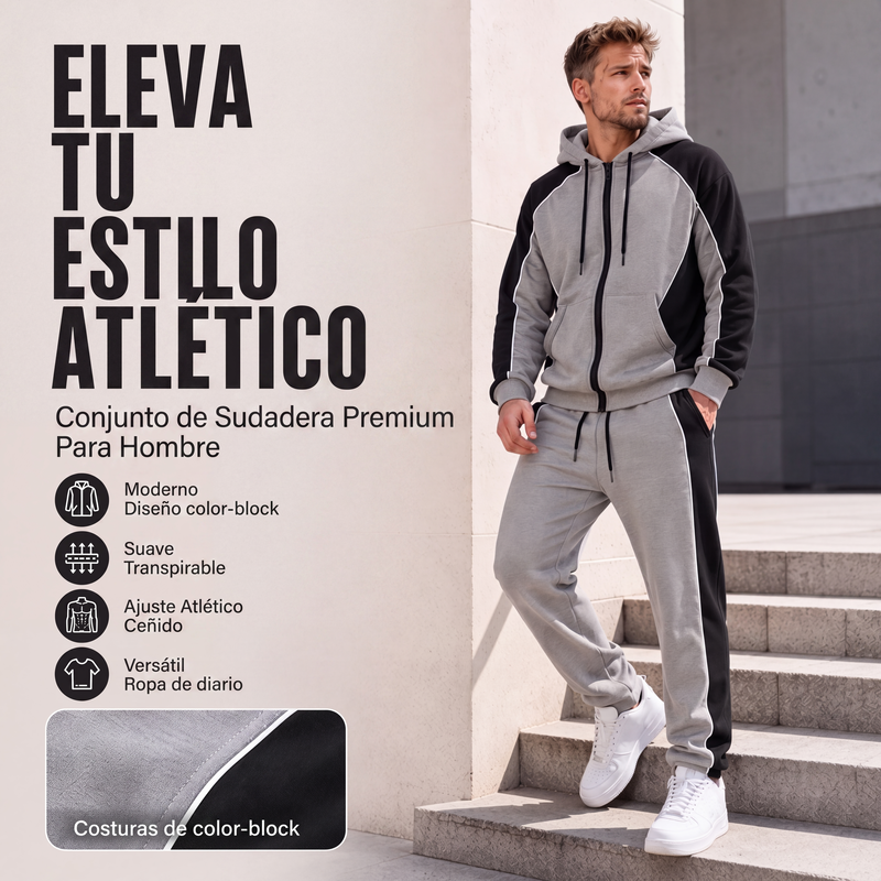 Conjunto Deportivo para Hombre Sudadera con Cierre y Pants Bloques de Color