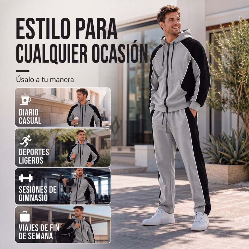 Conjunto Deportivo para Hombre Sudadera con Cierre y Pants Bloques de Color - vista 5
