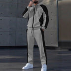 Conjunto Deportivo para Hombre Sudadera con Cierre y Pants Bloques de Color en color gris y negro