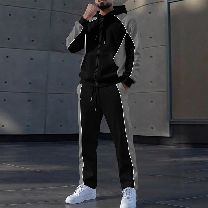 Conjunto Deportivo para Hombre Sudadera con Cierre y Pants Bloques de Color en color negro y gris