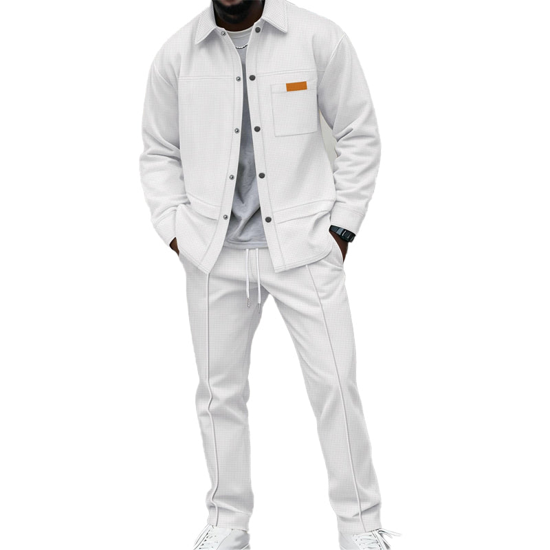 Conjunto Waffle para Hombre Chaqueta y Pantalón en color blanco