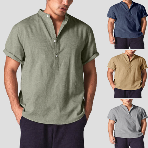 Camisas de hombre de manga corta de lino y algodón de verano (compre 2 envío gratis)