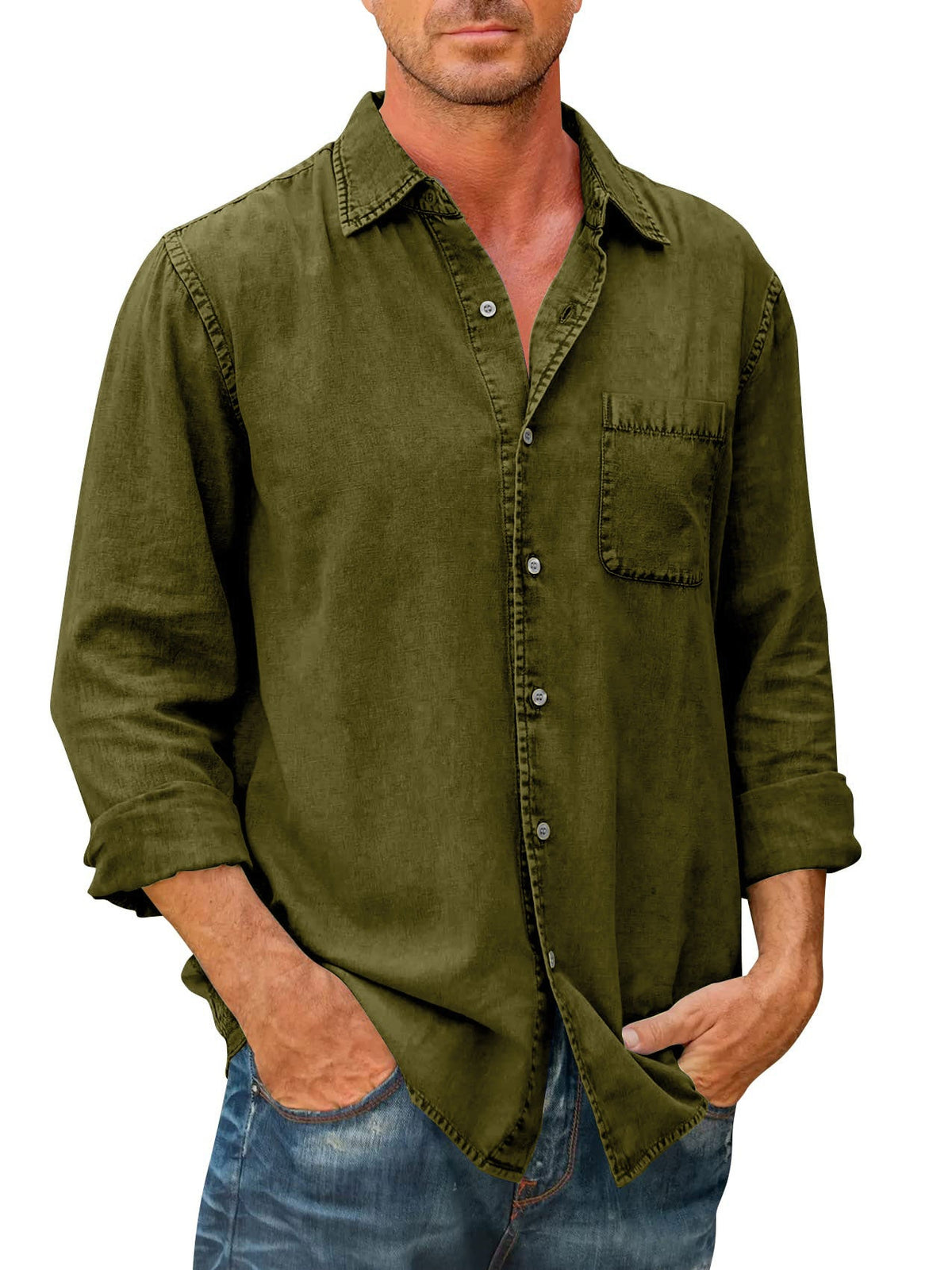 Camisa estilo vaquero para hombre 【Manga larga】En Rebajas, Tops de Mezclilla, Mezclilla de Hombre