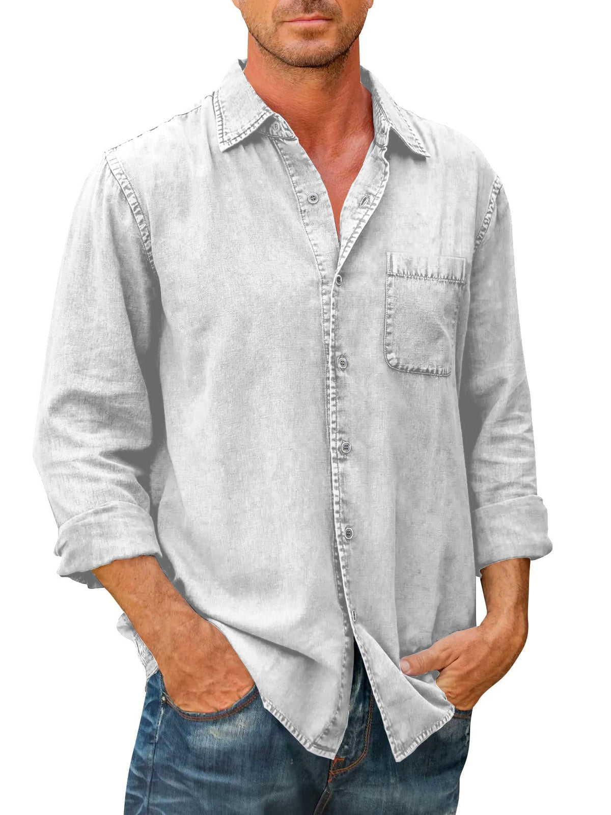 Camisa estilo vaquero para hombre 【Manga larga】En Rebajas, Tops de Mezclilla, Mezclilla de Hombre