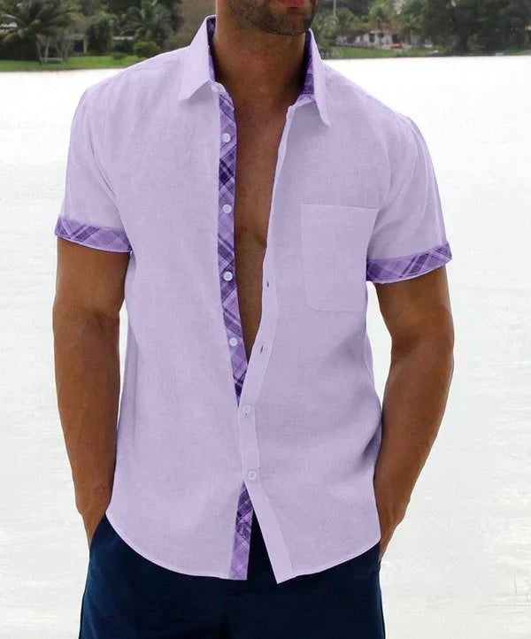 Camisa informal con botones y cuello a cuadros para hombre