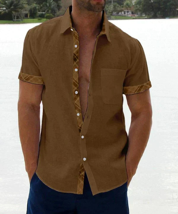 Camisa informal con botones y cuello a cuadros para hombre