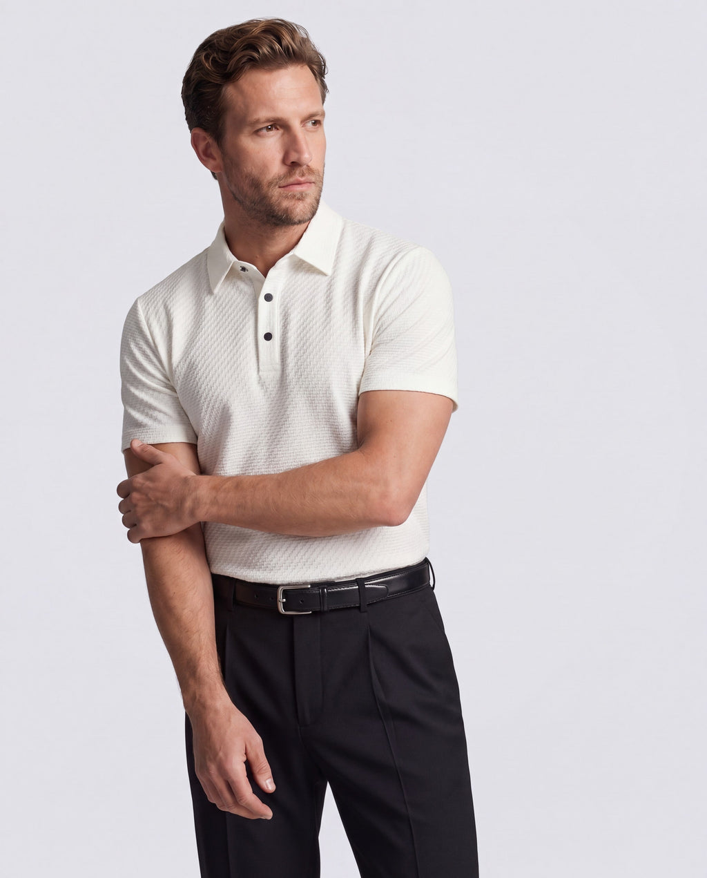 Playera Polo para Hombre de Punto Texturizado y Elástico