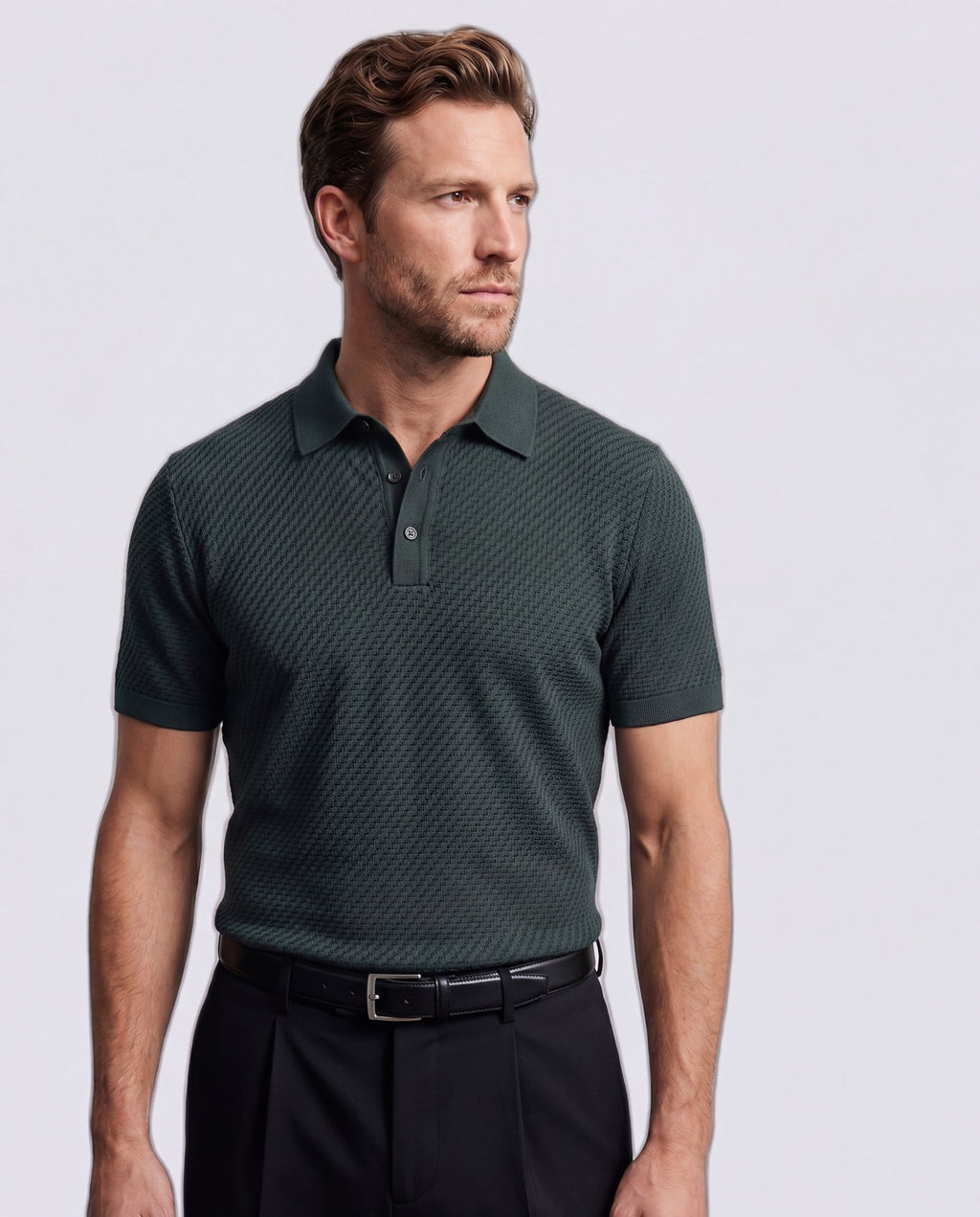 Playera Polo para Hombre de Punto Texturizado y Elástico