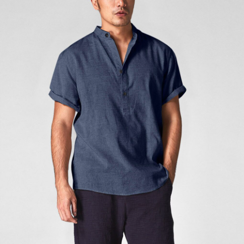 Camisas de hombre de manga corta de lino y algodón de verano (compre 2 envío gratis)