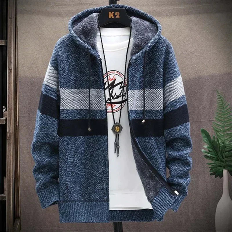 Chaqueta cálida de polar a rayas para hombre