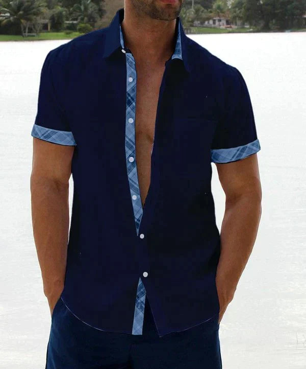 Camisa informal con botones y cuello a cuadros para hombre
