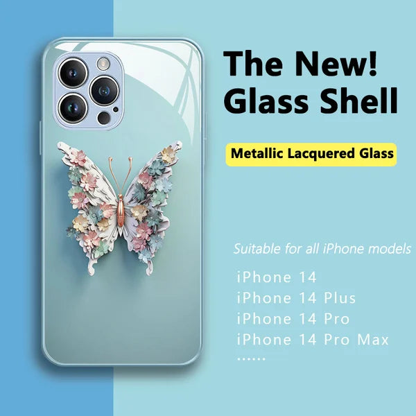 Funda de vidrio mariposa 3D azul