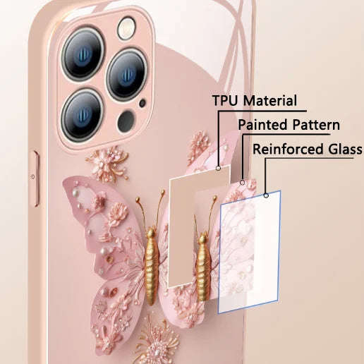 Funda de vidrio mariposa 3D capas