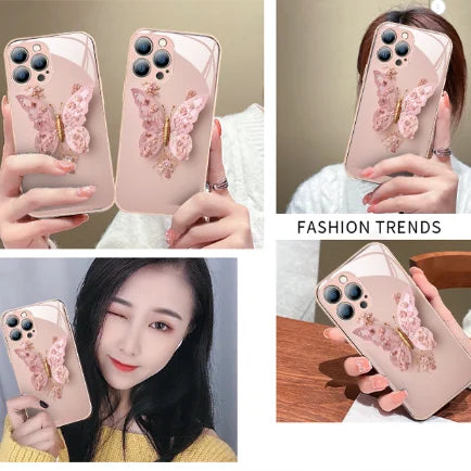 Funda de vidrio mariposa 3D estilo