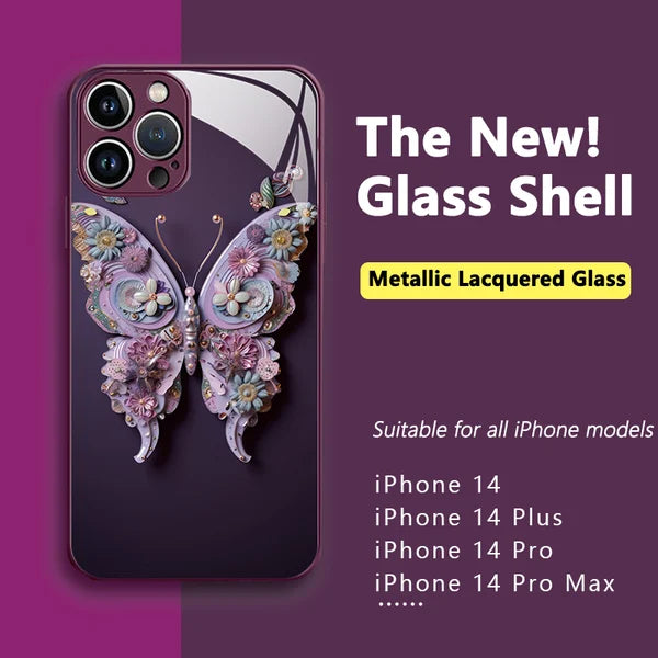 Funda de vidrio mariposa 3D morado oscuro