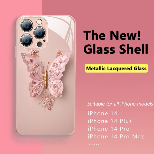 Funda de vidrio mariposa 3D rosa