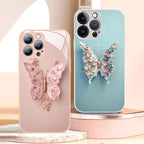 Funda de vidrio mariposa 3D rosa y azul
