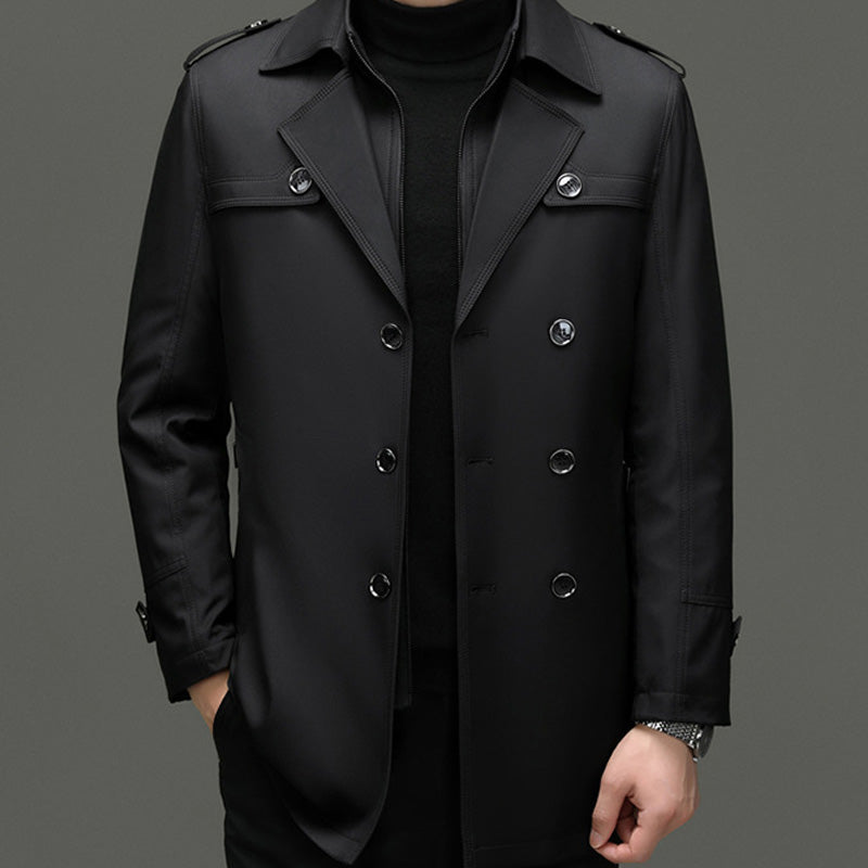 Gabardina para Hombre con Forro Desmontable y Cinturón en color negro