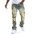 Jeans Acampanados Deshilachados para Hombre Estilo Vintage en color azul vintage