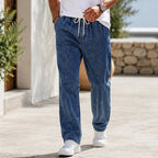 Jeans Holgados de Pierna Recta para Hombre con Cintura Elástica en color azul oscuro