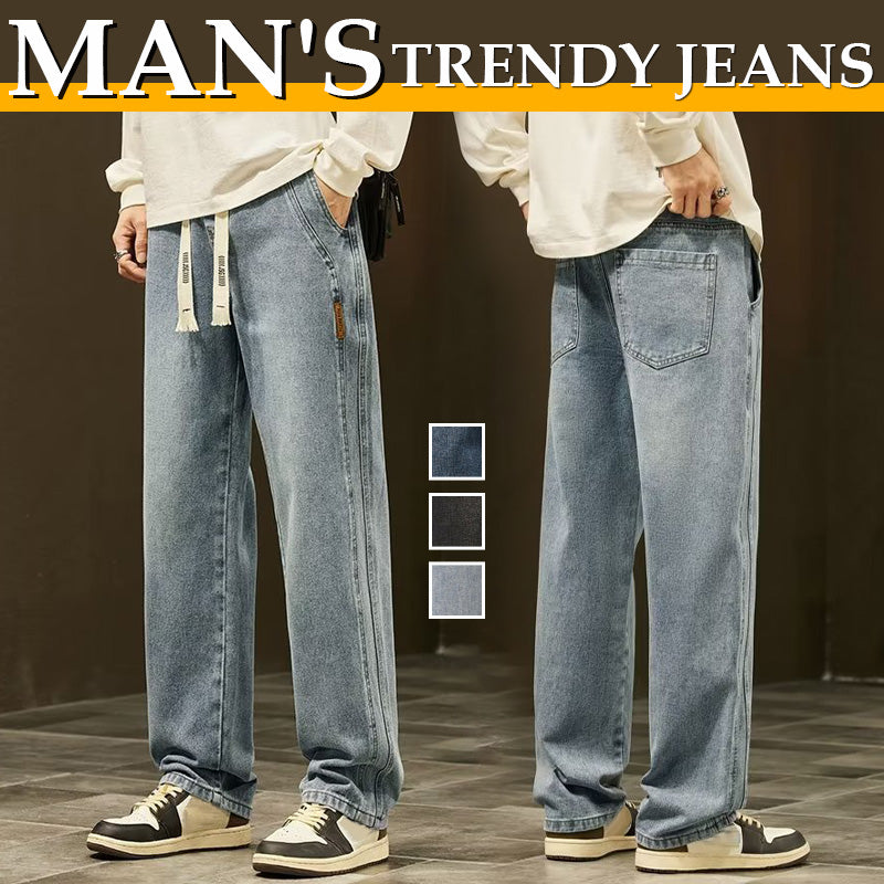 Jeans Holgados de Pierna Recta para Hombre con Cordón