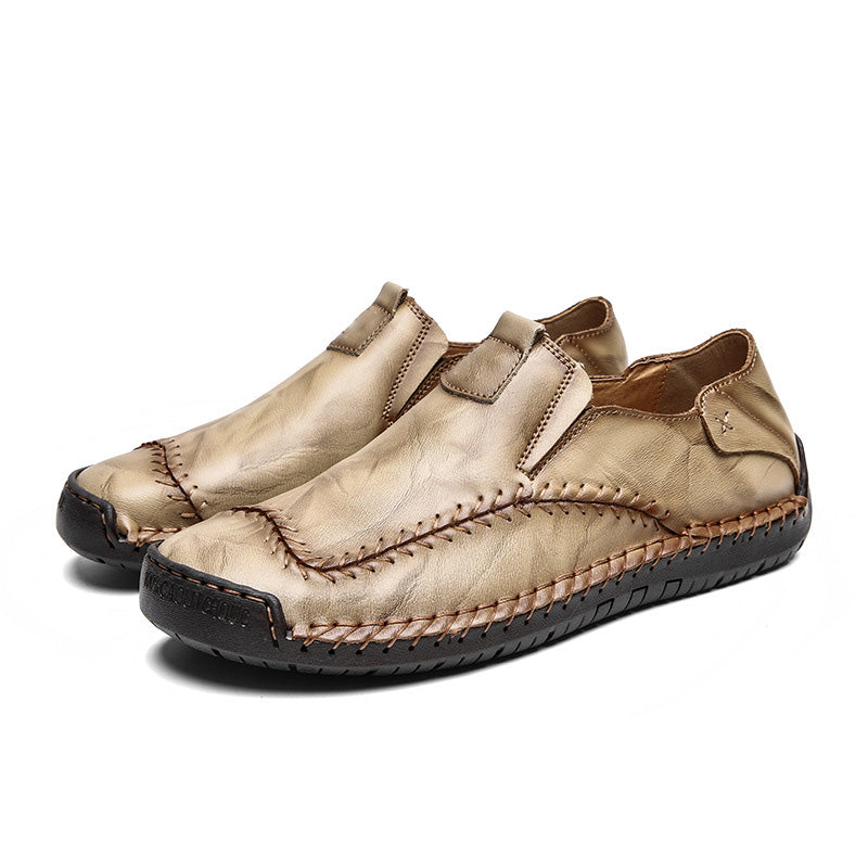 Mocasines de Piel Cosidos a Mano para Hombre en color caqui