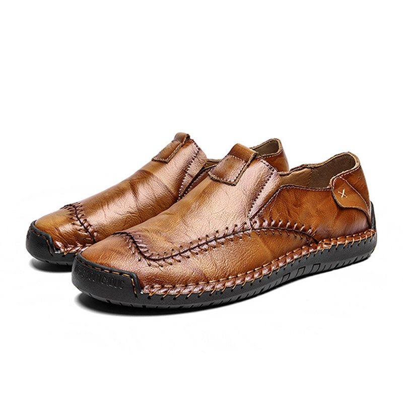 Mocasines de Piel Cosidos a Mano para Hombre en color marrón