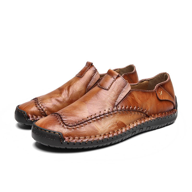 Mocasines de Piel Cosidos a Mano para Hombre en color rojo marrón