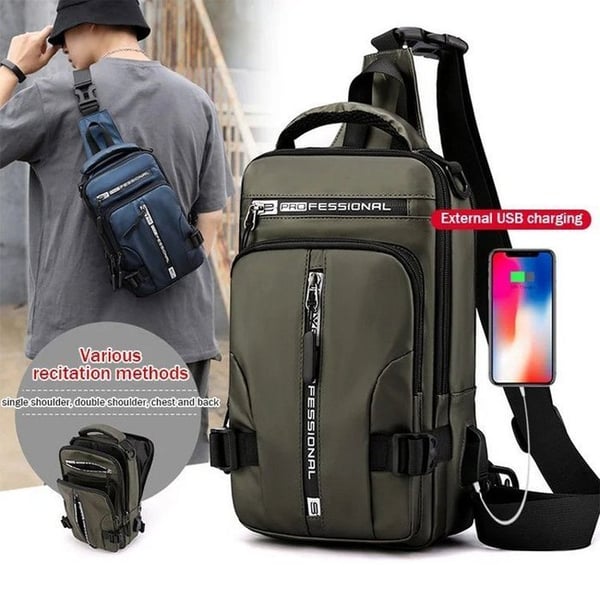 Mochila Cruzada Impermeable para Hombre Multifuncional en color verde