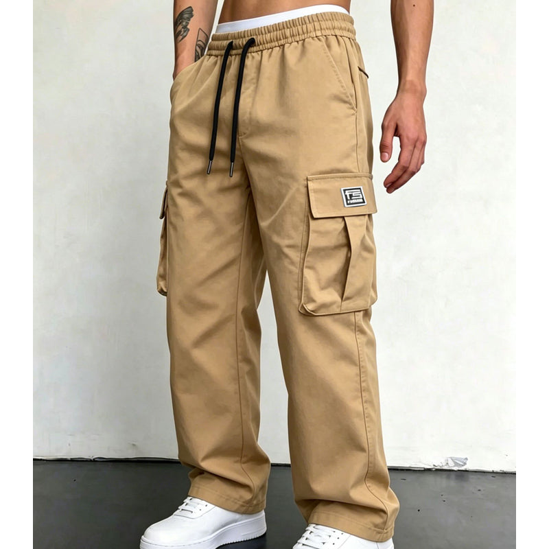 Pantalón Cargo Holgado para Hombre con Cordón en color caqui
