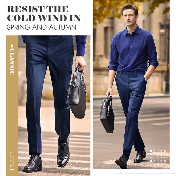 Pantalón de Vestir Elástico para Hombre Corte Clásico en color azul