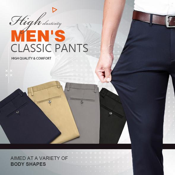 Pantalón de Vestir Elástico para Hombre Corte Clásico en color negro