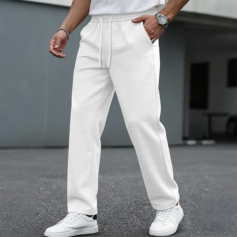 Pantalón Waffle para Hombre con Cordón Pierna Recta